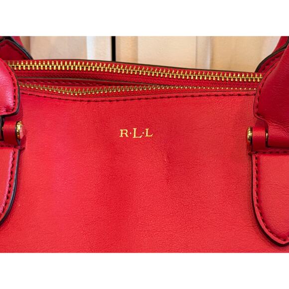 Lauren Ralph Lauren Red Newbury Double Zip Satchel Handbag Purse - Picture 3 of 15